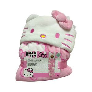 Hello Kitty - Franco Kids Licensed Plush Hooded Throw with Faux Fur Lining, 40"x